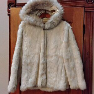 Wilson's Suede & Leather Vintage Women's Rabbit Fur & Blue Fox Tail  Size L #536